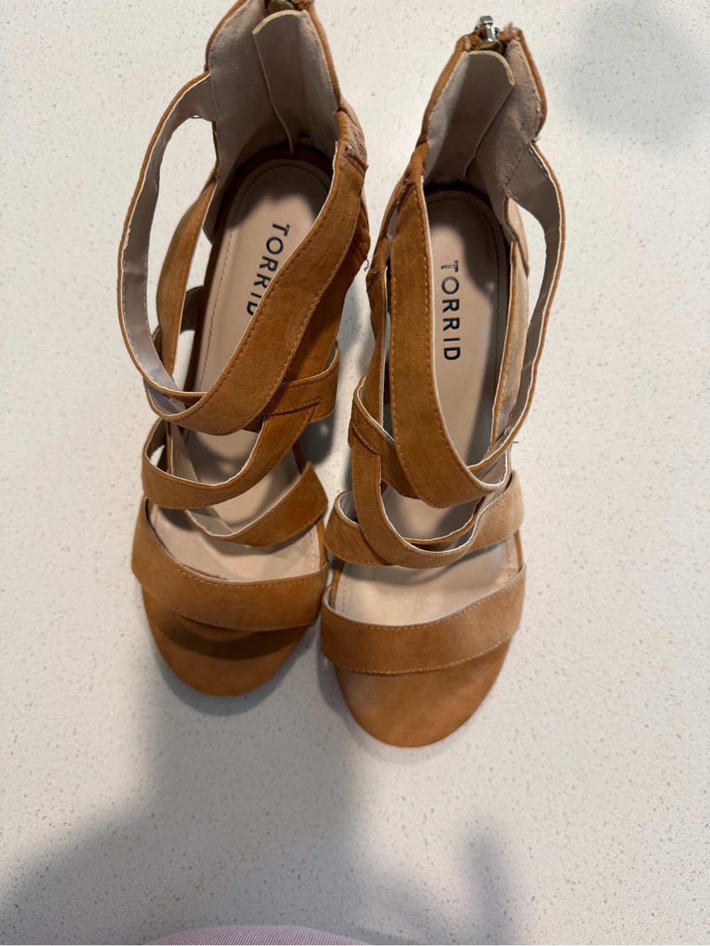 Torrid Cognac Suede Strappy Block Heel Sandals